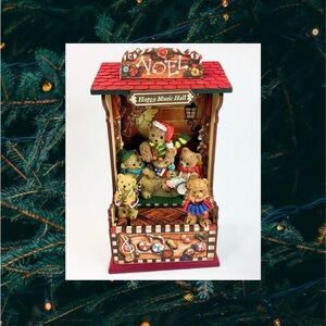 Vintage Christmas Bears Wooden Musical Animated Stage Show